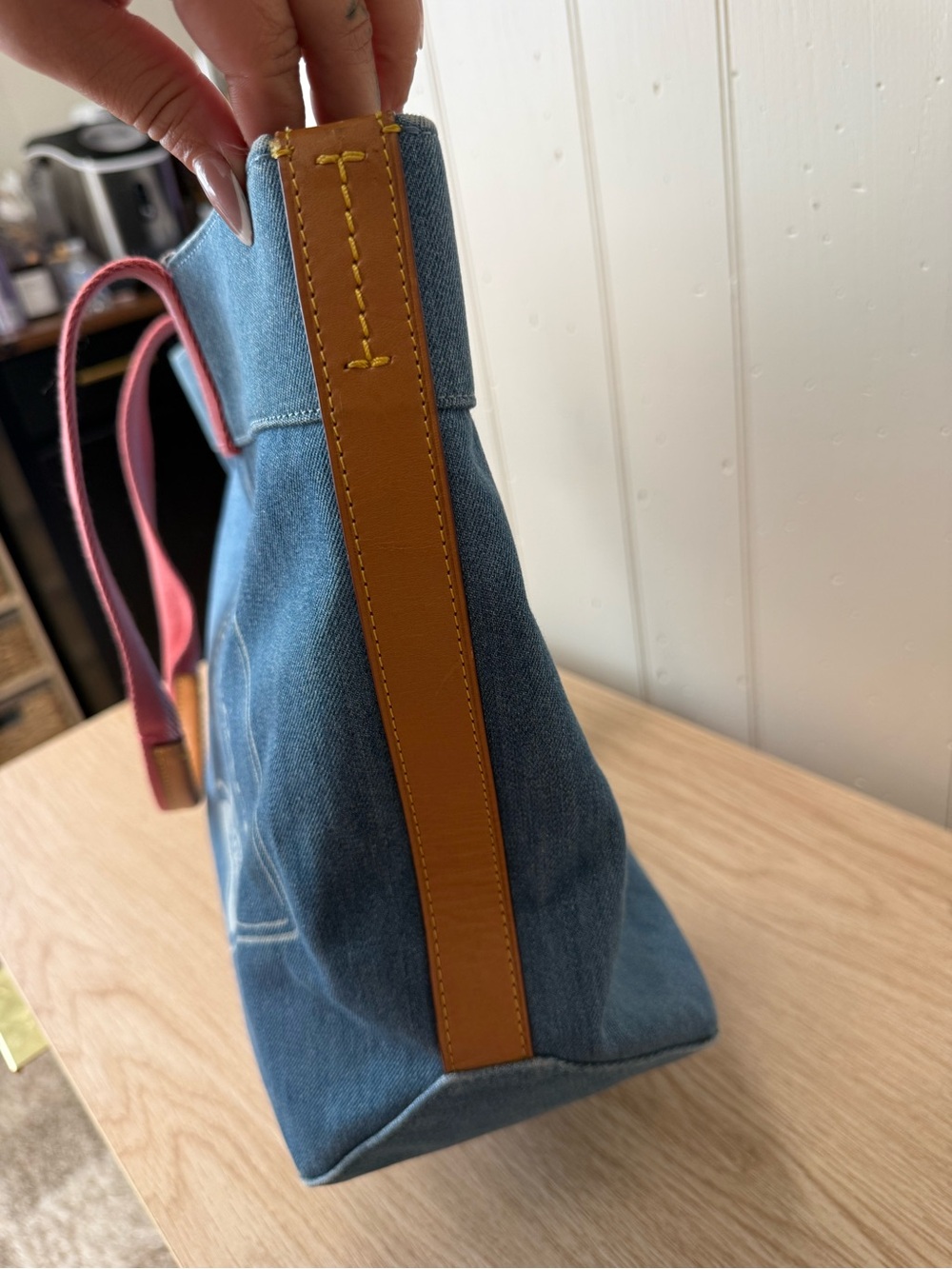 Coach Denim Tote Blue Pink Graphic Flower Y2K Shoulder Bag c8292 - Picture 7 of 9